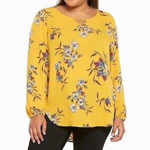 Torrid Yellow Mustard Floral Print Dressy Blouse 2